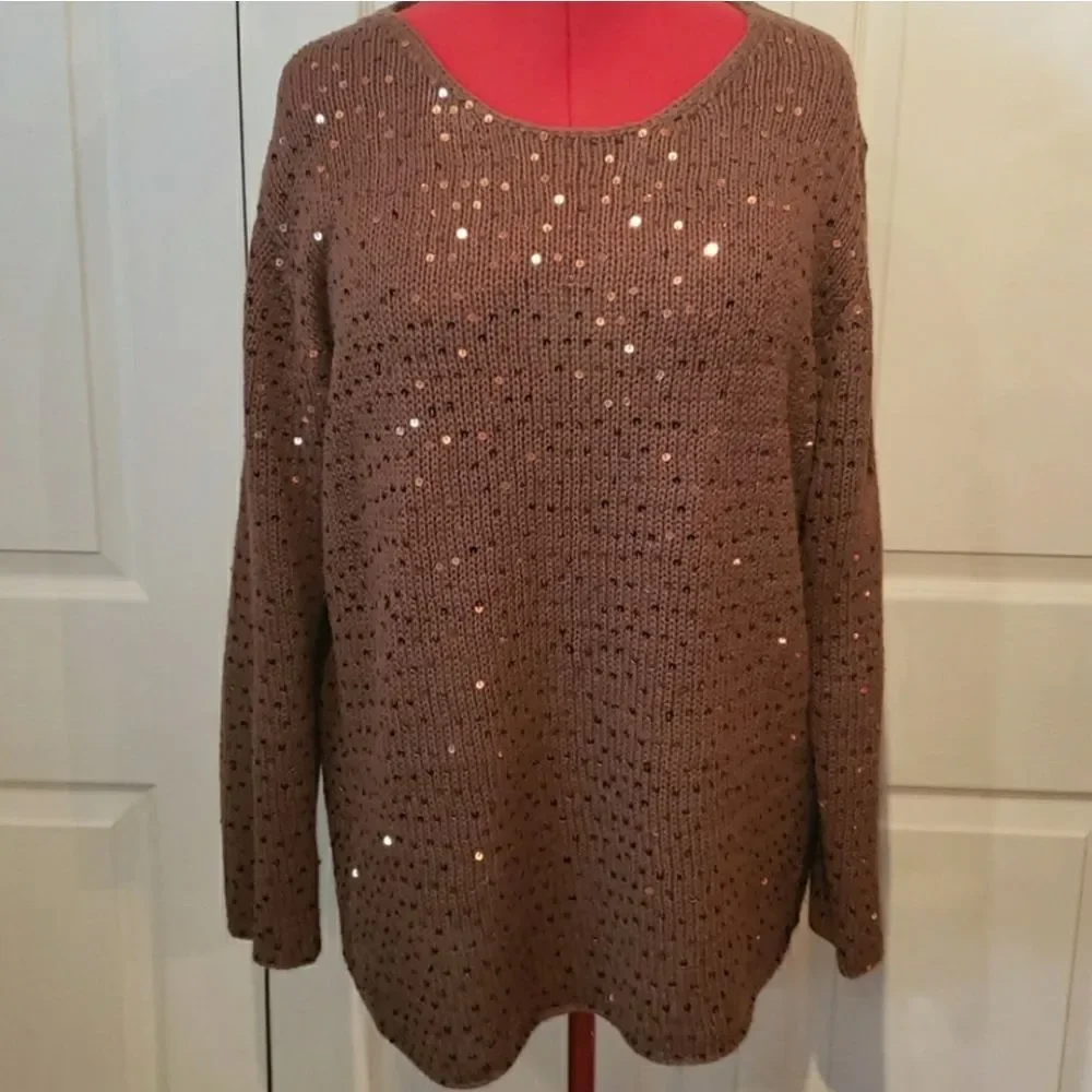 Maggie Sweet Brown Knitted Sequin Sweater